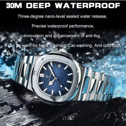 New POEDAGAR Luxury Watch Business Waterproof Male Clock Luminous Date Stainless Steel Square Quartz Men Watch reloj hombr